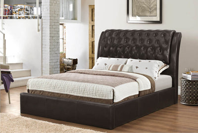 Espresso Lavish Bonded Leather Platform bed - IF-186-Q-E