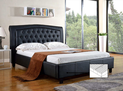 Black Thick Bonded Leather platform bed with plush and tufted headboard - IF-192-Q-B