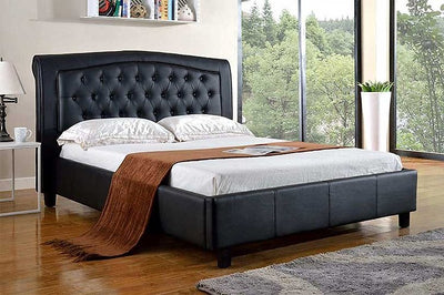 Black Leatherette Bed with Tufted Headboard - IF-192-Q-B