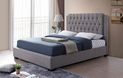 Grey Fabric Platform Bed with Expert Upholstery - IF-196-Q
