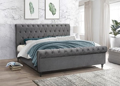 Grey Velvet Sleigh Upholstered Bed with Tufting - IF-197-Q