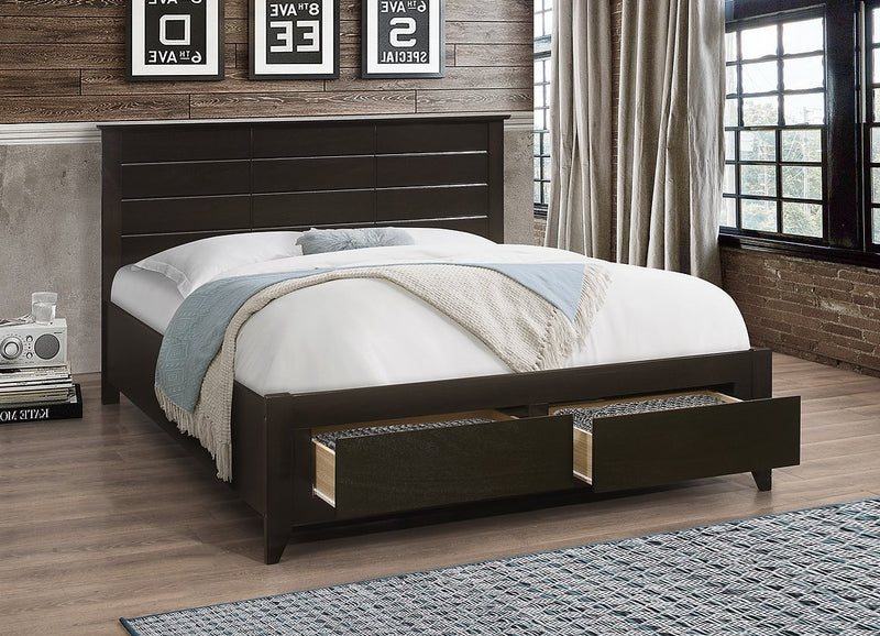 Modern Wooden Espresso Bed  with Storage Drawers
