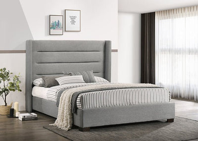 Grey Fabric Wing Bed with Horizontal Tufted Panels - IF-5241-Q