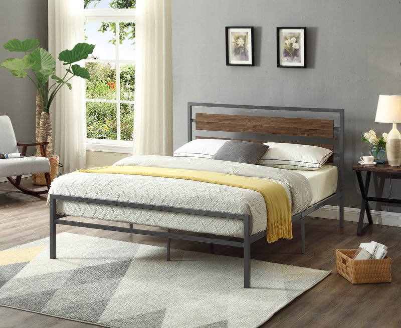 Low-key Wood Panel Bed with Grey Steel Frame - IF-5250-S