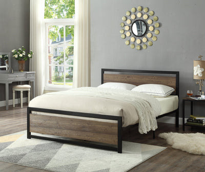 Simple Wood Panel Bed with Steel Frame - IF-5260-S