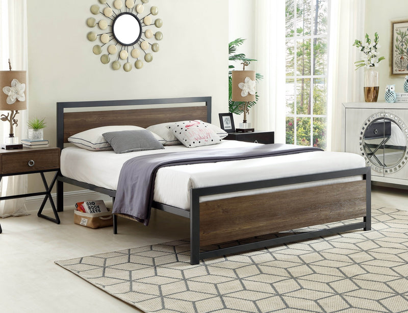 Grey Metal Bed With a Wood Panel Headboard - IF-5261-S