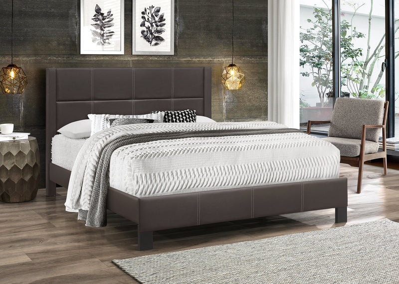 Espresso Leatherette Platform Bed with Grid Pattern Headboard (Bed-in-a-box packaging) - IF-5352-S-E