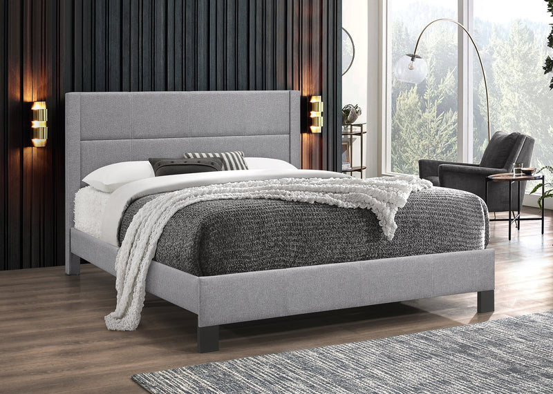 Light Grey Fabric Platform Bed with Grid Pattern Headboard (Bed-in-a-box packaging) - IF-5354-S-LG