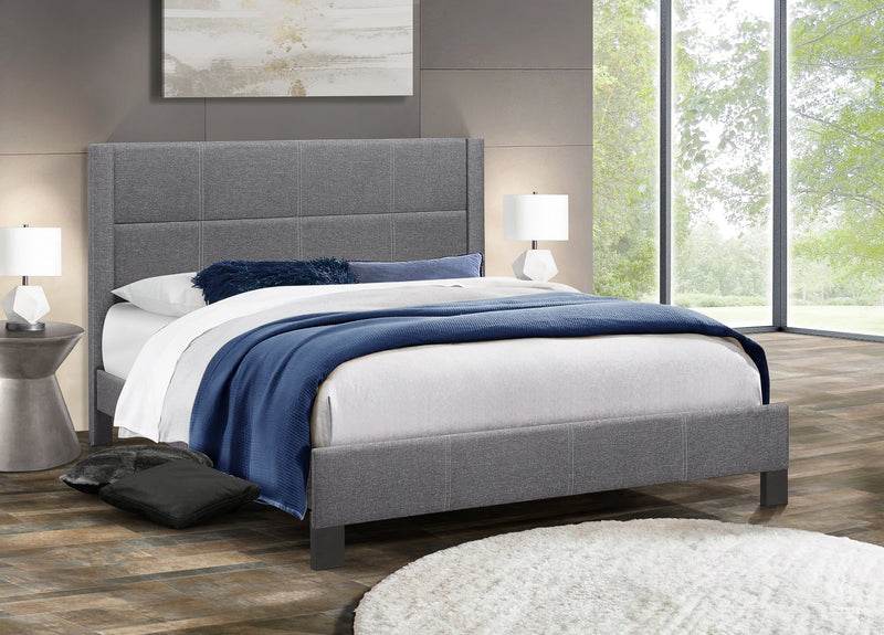 Dark Grey Fabric Platform Bed with Grid Pattern Headboard (Bed-in-a-box packaging) - IF-5355-S-DG