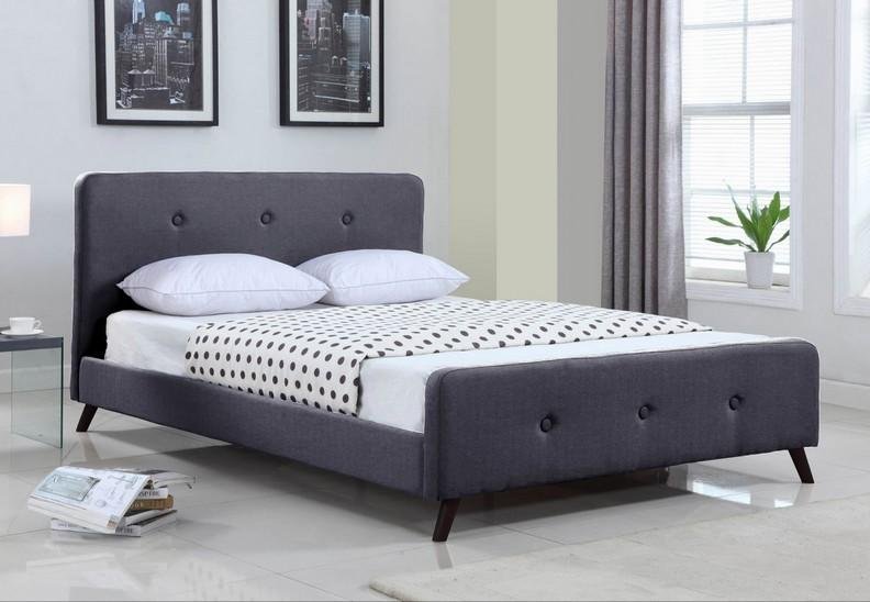 Simplistic Grey Fabric Bed With Espresso Legs - IF-5400-Q