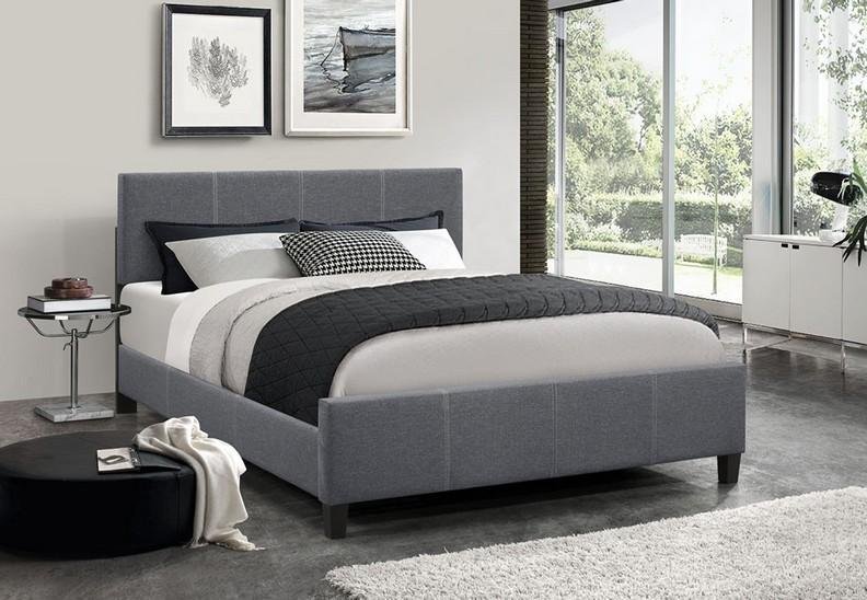 Dark Grey Fabric Platform wide Bed with Adjustable Height Headboard - IF-5430-S