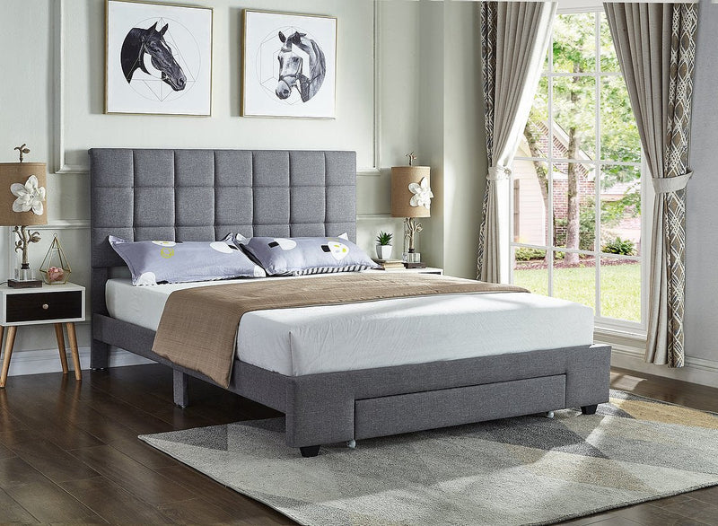 Grey Fabric Square Pattern Tufted Bed w/ Storage - IF-5493-D-G