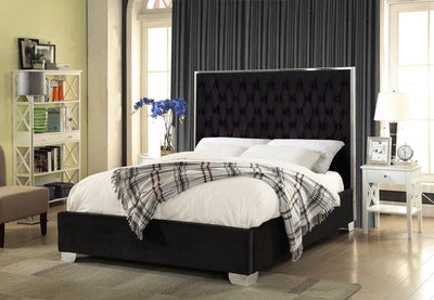 Black Velvet Fabric with Deep Tufting and Chrome Trim on Headboard - IF-5542-Q