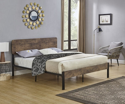 Wood Panel Bed with Black Steel Frame - IF-5580-S