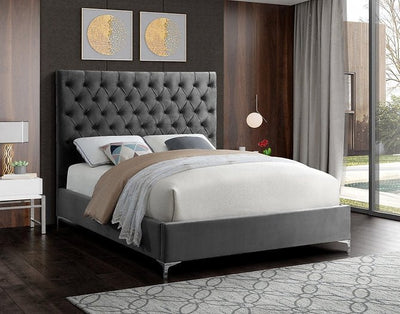 Deep Tufted Grey Velvet Fabric Bed with Dual Chrome/Gold Legs - IF-5640-D