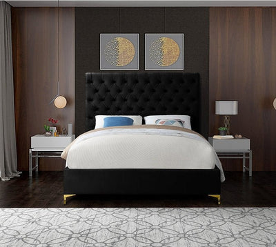 Deep Tufted Black Velvet Fabric Bed with Dual Chrome/Gold Legs - IF-5643-D