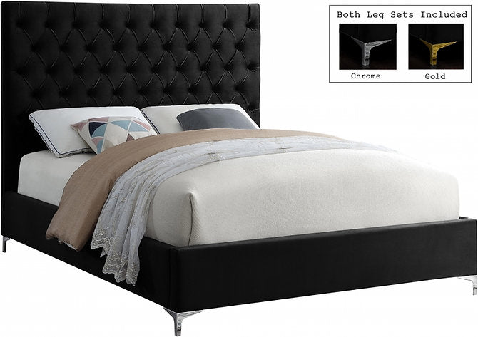 Deep Tufted Black Velvet Fabric Bed with Dual Chrome/Gold Legs - IF-5643-D