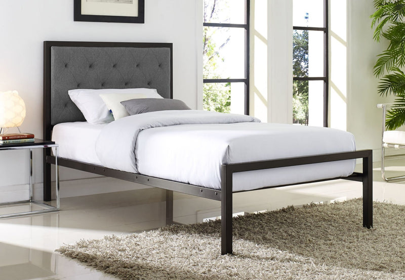 Grey Metal Bed with Padded Grey Fabric Headboard - IF-5700-S