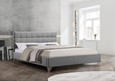 Grey Upholstered Fabric Bed with Grid-Tufted Design and Chrome Legs - IF-5710-D