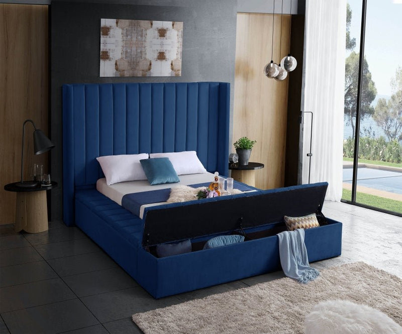 Space Saving and Luxurious Blue Velvet Bed - IF-5721-Q