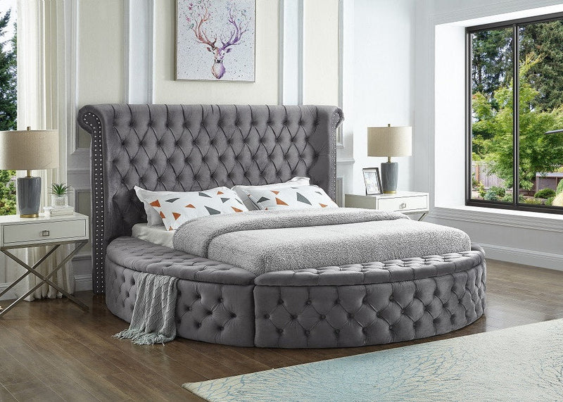 Space Saving and Luxurious Round Grey Velvet Bed - IF-5770-Q