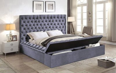 Grey Velvet Fabric Bed with 3 Storage Benches - IF-5790-Q
