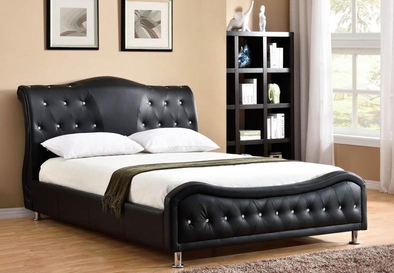 Black Leatherette Bed With Rhinestone Jewels - IF-5830-K