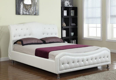 White Leatherette Bed With Rhinestone Jewels - IF-5835-Q