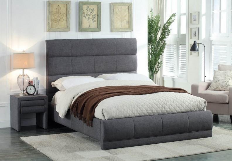 Grey Fabric Bed with Plain Ridge Design - IF-5860-Q