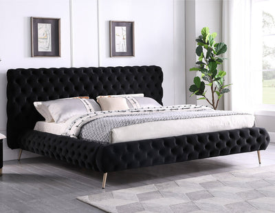Ultra-Boujee Black Velvet Fabric Sleek Platform Bed with Ultra-Deep Tufting - IF-5866-Q-B