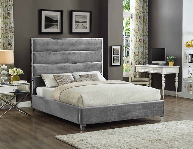 Grey Velvet King and Queen Size Bed - IF-5880-Q