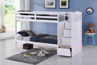 White Wooden Bunkbed with Staircase - IF-B-5900