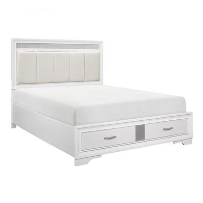 White Luster Queen Platform Bed with Footboard Storage - MA-1505W-1*