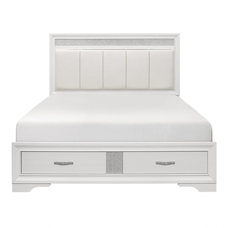 White Luster Queen Platform Bed with Footboard Storage - MA-1505W-1*