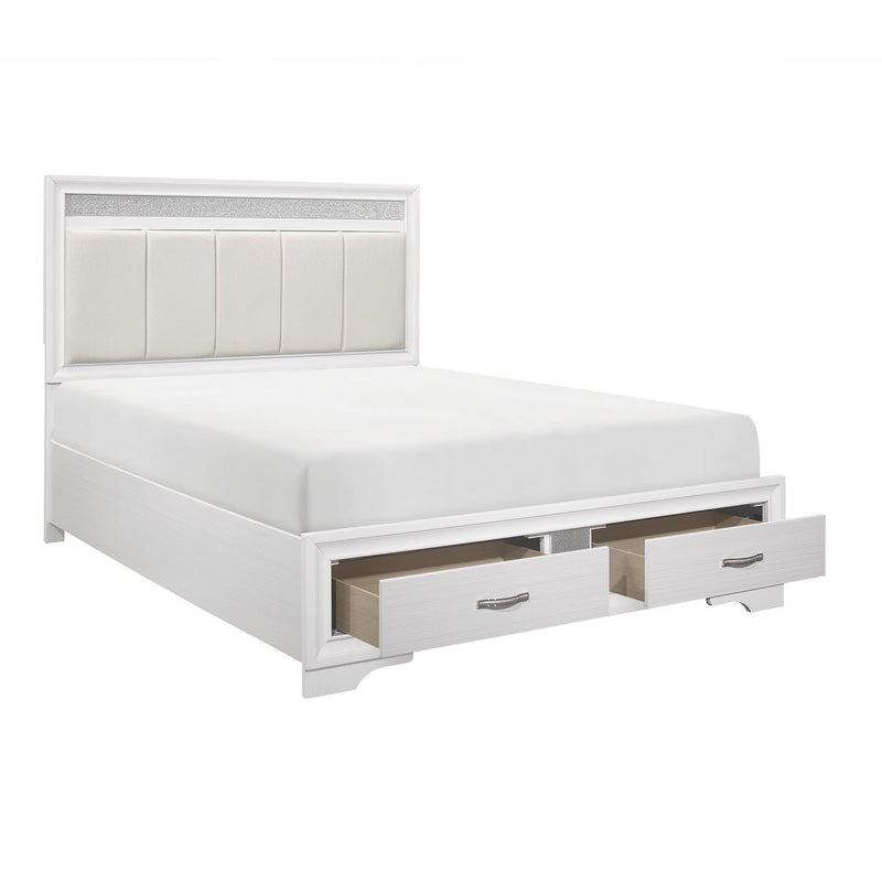 White Luster Eastern King Platform Bed with Footboard Storage - MA-1505WK-1EK*