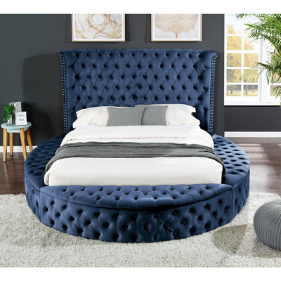 Hazel Blue Velvet Storage Bed - ME-423BU-Q