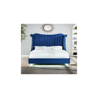 Tulip Blue Velvet Platform Bed - ME-525BU-Q