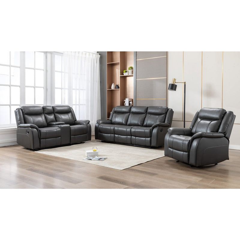 Grey loveseat recliner and sofa