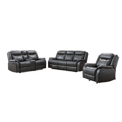 Grey reclining loveseat with console