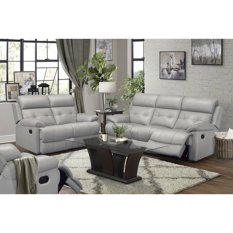 Lambent Light Gray Genuine Leather Reclining Sofa - MA-9529SVE-3