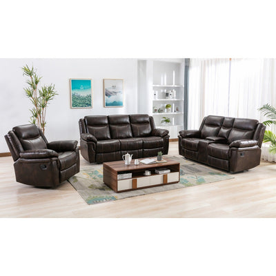 Brown 3 seater recliner sofa and chair