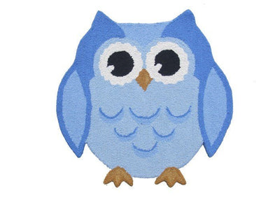 3' x 3' Hootie Patootie Blue Owl Hand Tufted Wool Rug - VI-HOO-33-BLU