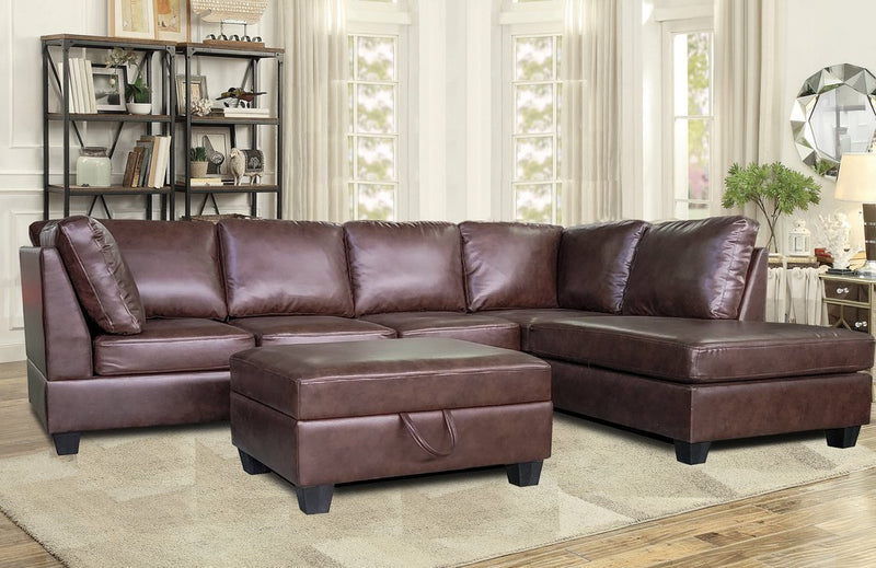 Julia Brown Air Leather Reversible Sectional w/ Storage Ottoman - IN-Julia-Br