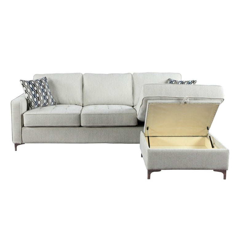 Hudson Platinum Reversible Sectional with 2 Pillows and Storage Chaise - MA-9049PLT-3SC