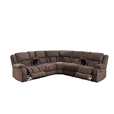Presley Brown Modular Reclining Sectional with Consoles - MA-99928BRWSS