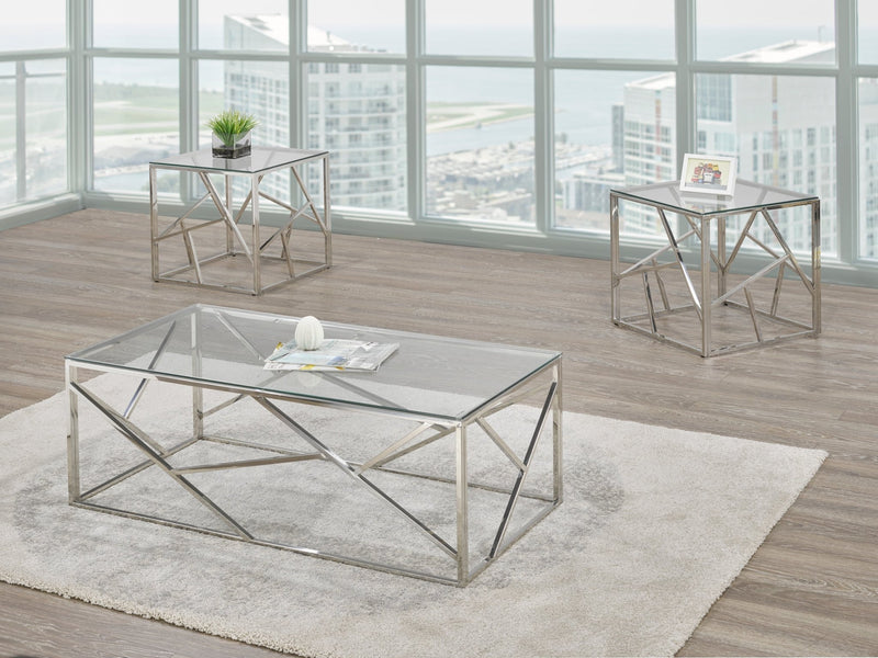 Glass Top Coffee Table Set with Fractal Design Legs - IF-2350-3Pcs