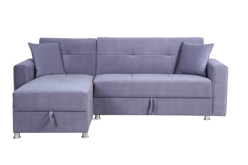 Dark Grey Fabric Reversible Sectional Sofa-bed w/ Storage Chaise and 2 Pillows - IF-9470