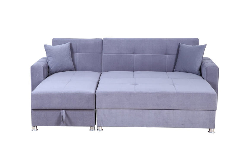 Dark Grey Fabric Reversible Sectional Sofa-bed w/ Storage Chaise and 2 Pillows - IF-9470+9471
