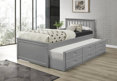 Grey Solid Wood Bed with Trundle and 3 Pullout Drawers - IF-300-G