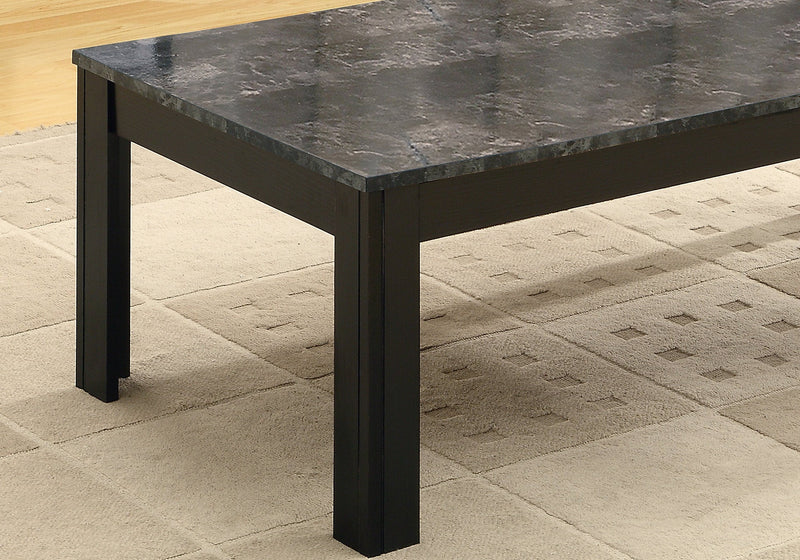 Table Set - 3Pcs Set / Black / Grey Marble-Look Top - I 7843P
